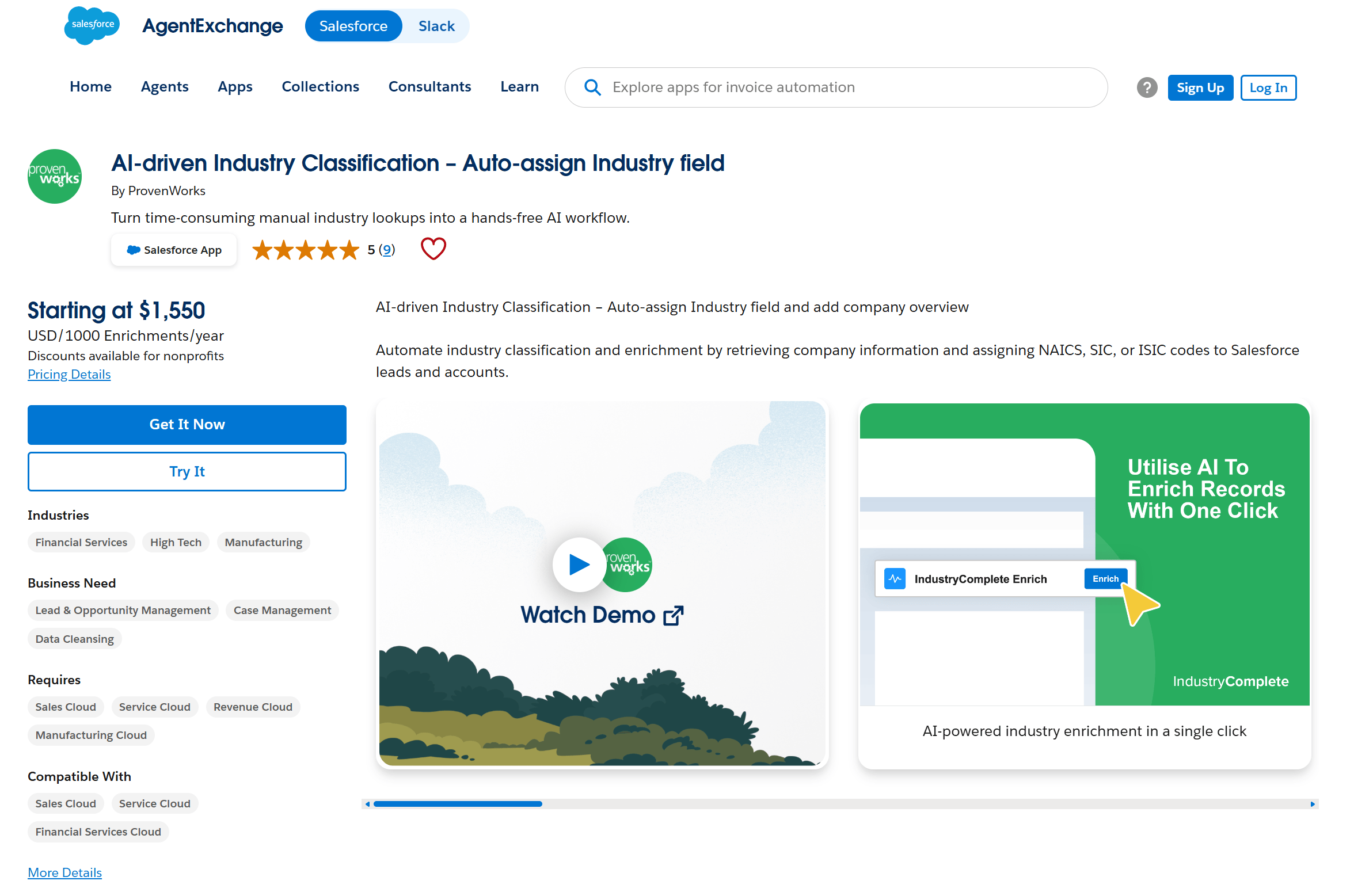 The IndustryComplete listing on the Salesforce AppExchange (appexchange.salesforce.com)
