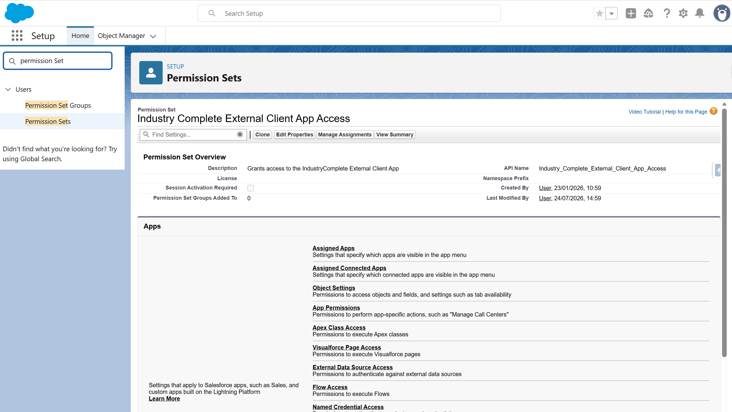 Creating the custom External Client App Access Permission Set in Setup > Permission Sets > New