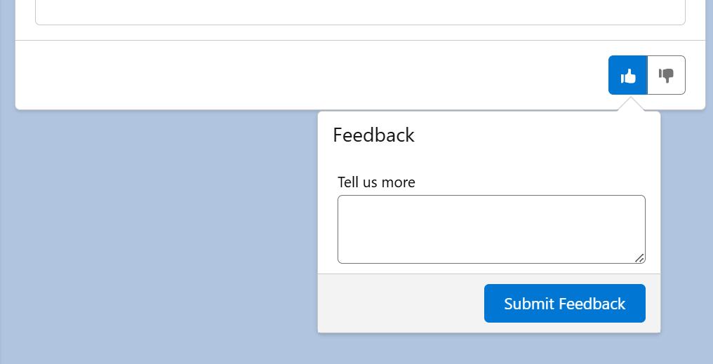 Leaving positive feedback (thumbs up) in the Record Enrichment component's feedback footer on a record